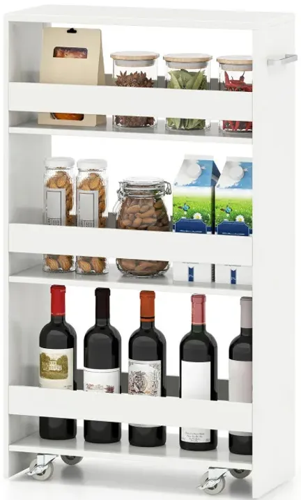 4-Tier Rolling Storage Cart Slim Kitchen Cart on Wheels with Open Shelves and Handle