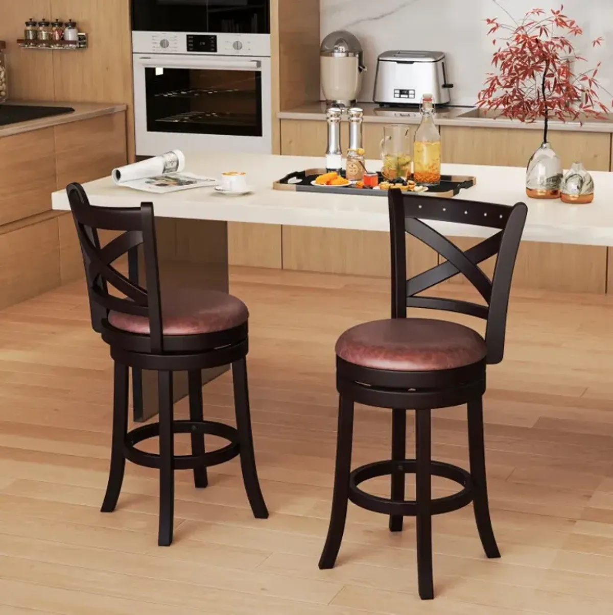 26/30 Inch Swivel Bar Stools Set of 2 Bar Chairs with Padded Seat