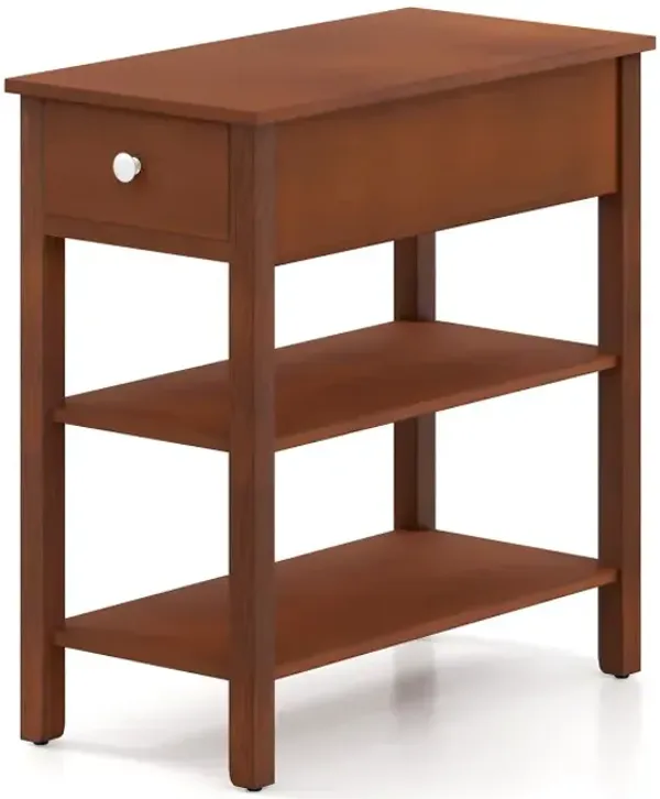 3-Tier Narrow End Table with Drawer and Storage Shelves