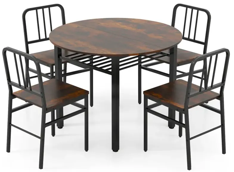 5-Piece Round Dining Table Set with Storage Shelf for Dining Room