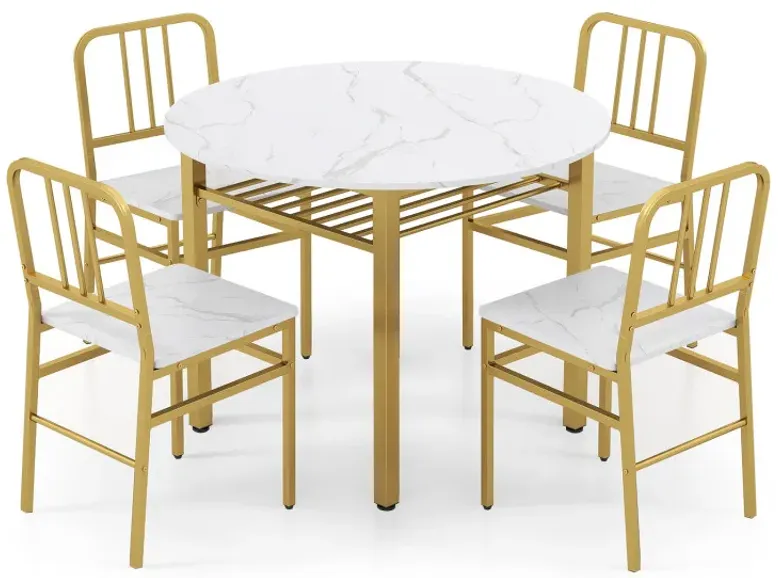 5-Piece Round Dining Table Set with Storage Shelf for Dining Room