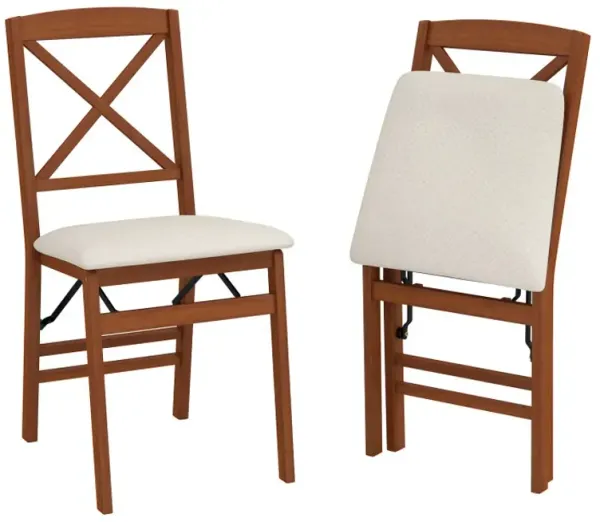 Folding Dining Chairs Set of 2 with Padded Seat and Rubber Wood Frame
