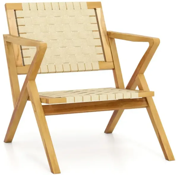 Outdoor and Indoor Teak Wood Patio Chair wuth Webbing Seat and Backrest