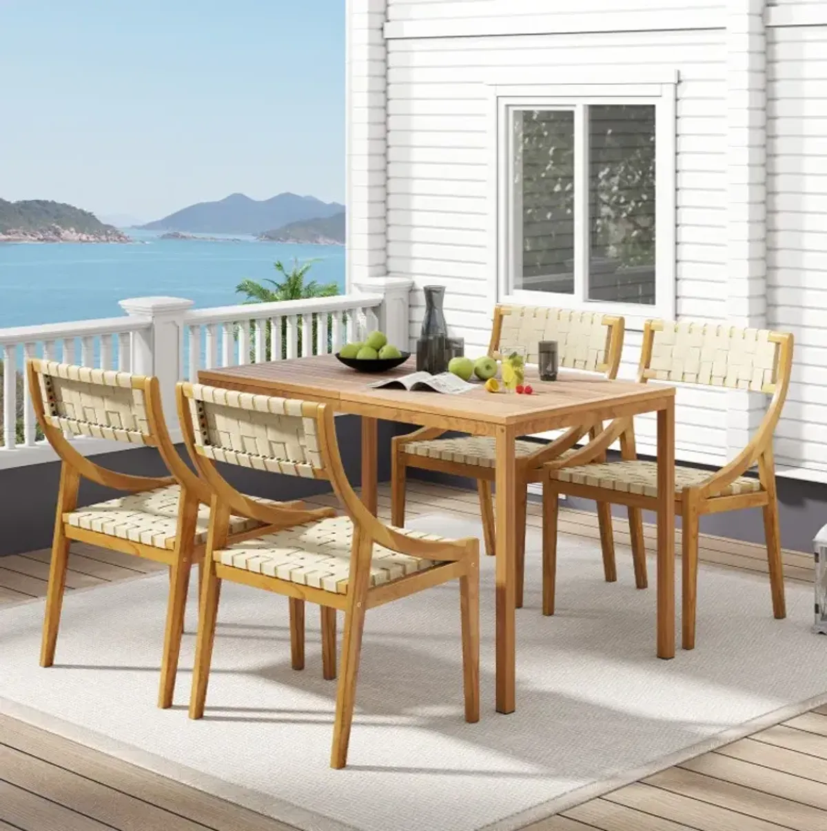 Outdoor Dining Chair with Webbing Seat and Backrest
