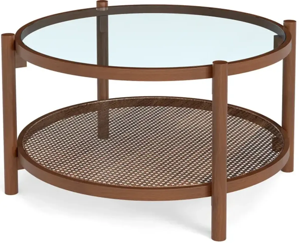 31 Inch 2-Tier Round Coffee Table with Tempered Glass Top for Living Room
