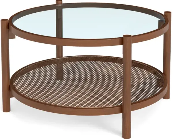 31 Inch 2-Tier Round Coffee Table with Tempered Glass Top for Living Room
