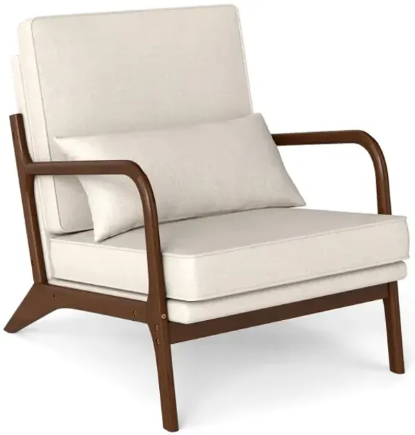 Modern Accent Chair with Rubber Wood Armrests and Removable Back