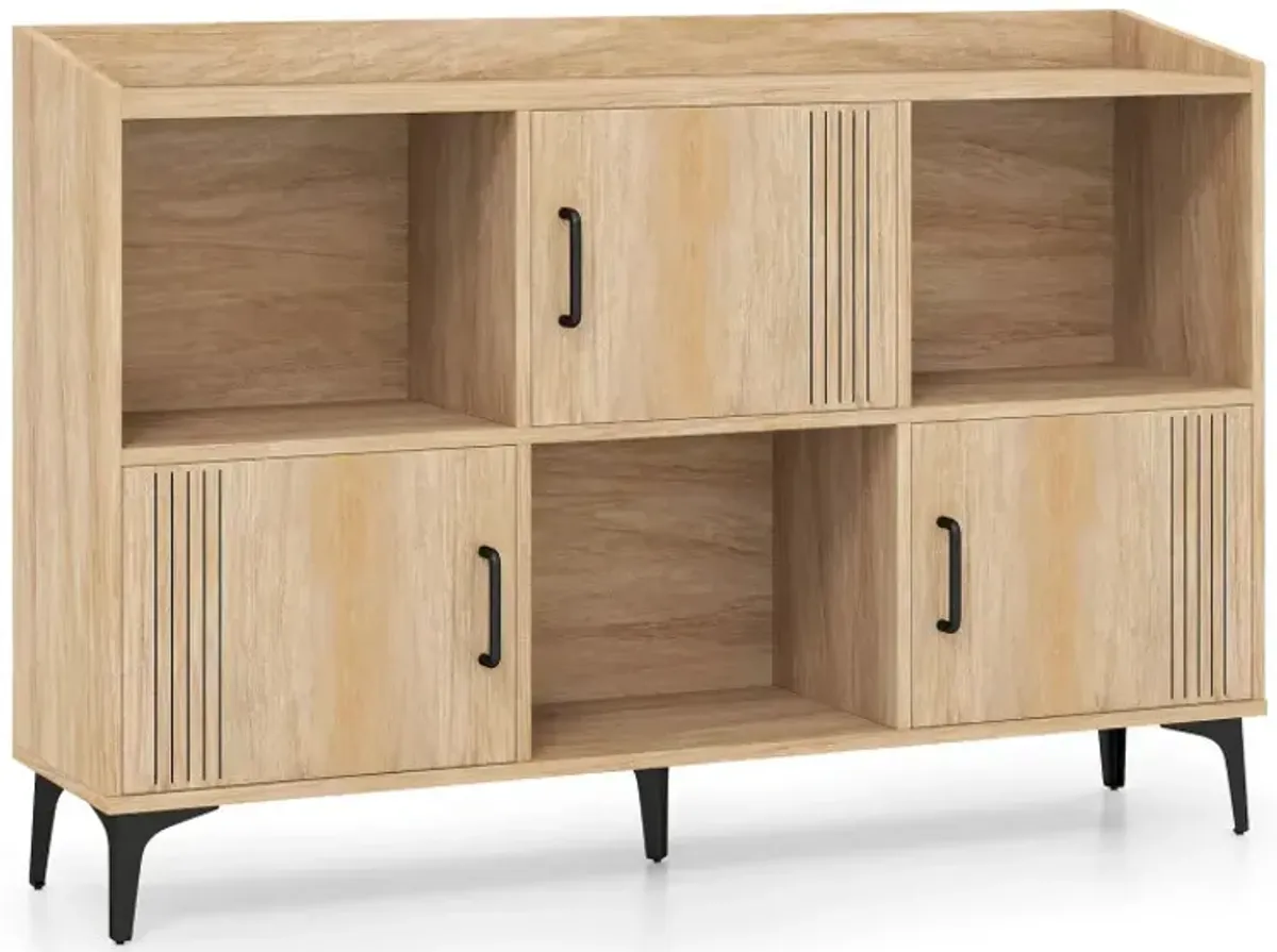 Sideboard Storage Cabinet Bookcase with 3 Doors and Open Compartments