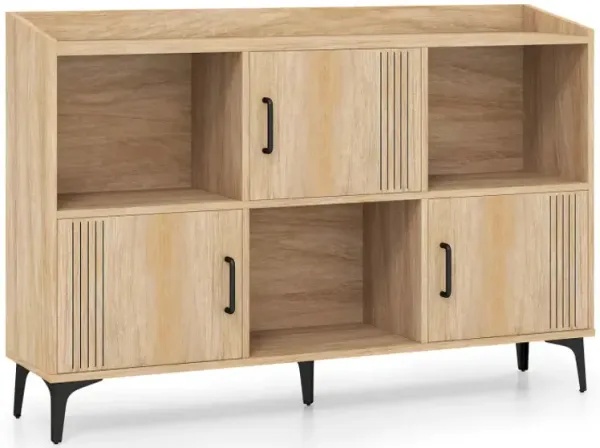 Sideboard Storage Cabinet Bookcase with 3 Doors and Open Compartments