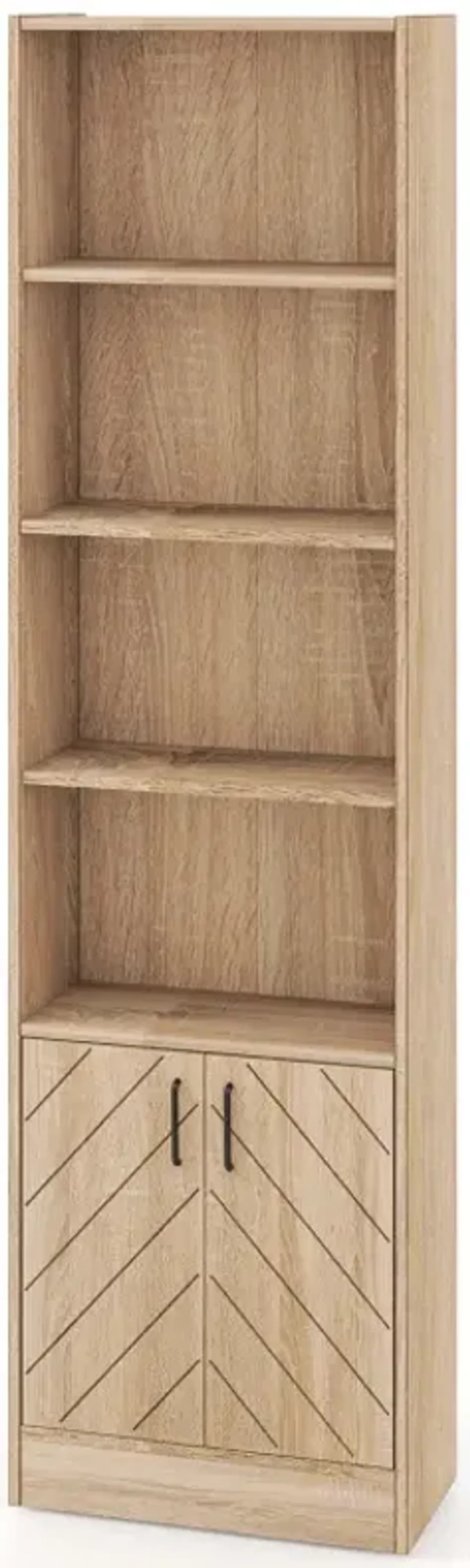71 Inch 6-Tier Tall Bookshelf with Double Doors 4 Open Cubes