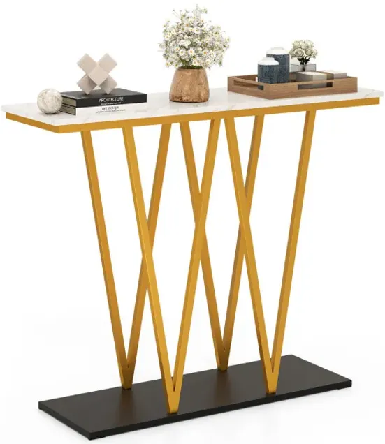 Gold Entryway Table 40 Inch Modern Console Table with Faux Marble Table and Metal Frame