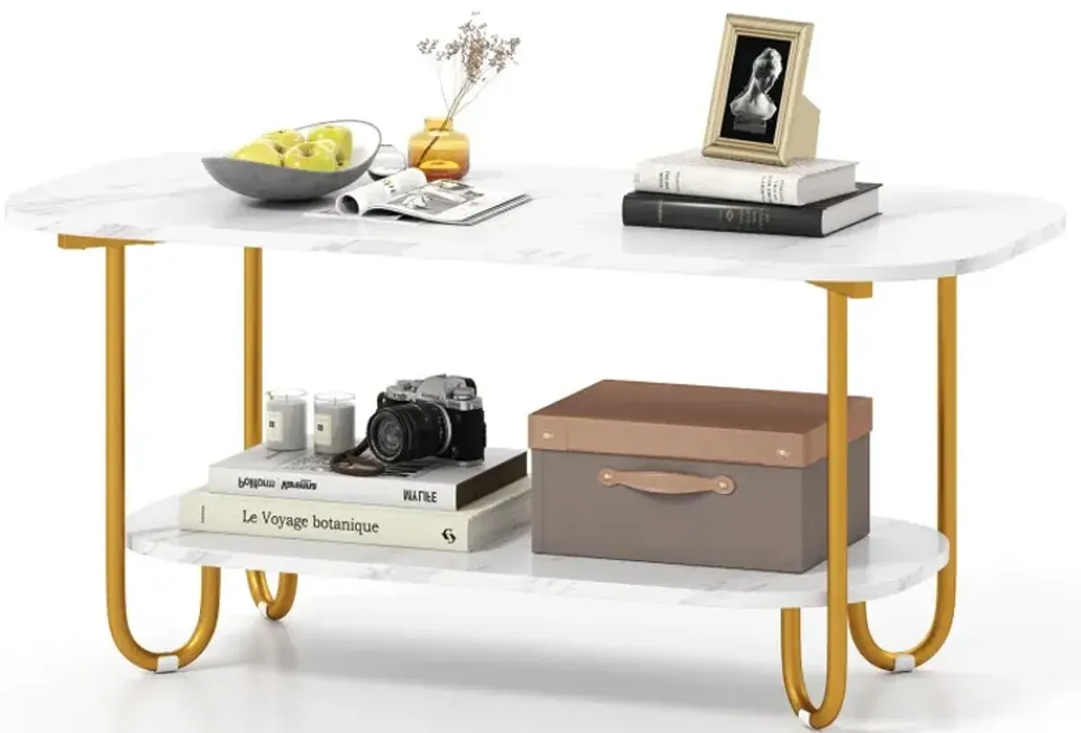 Modern 2-tier Faux Marble Top Coffee Table
