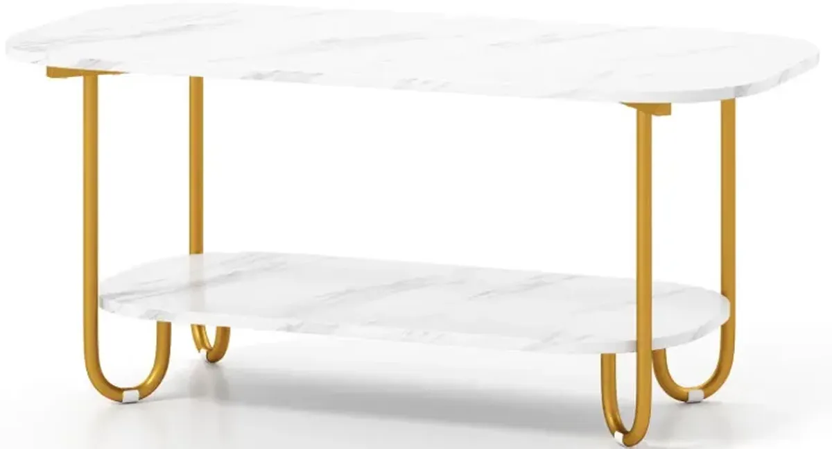 Modern 2-tier Faux Marble Top Coffee Table
