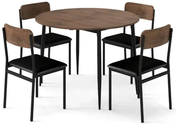 5-Piece Round Kitchen Table Set with Drop Leaf Tabletop and 4 Upholstered Dining Chairs