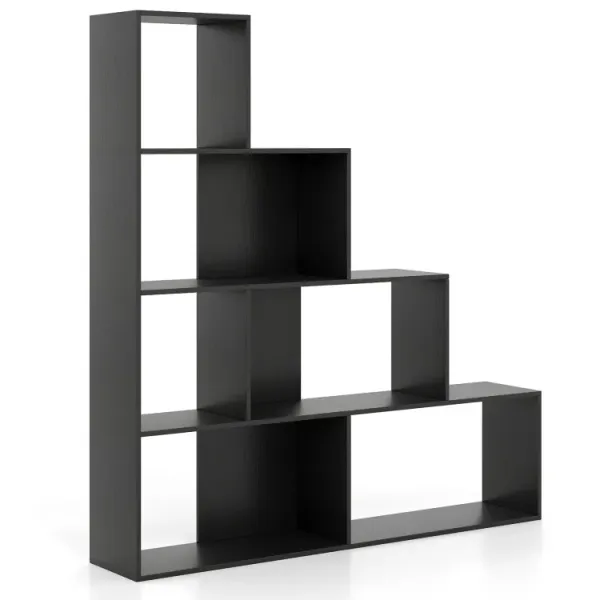 4-Tier Bookshelf Stair Bookcase with 6 Cubes Display Rack