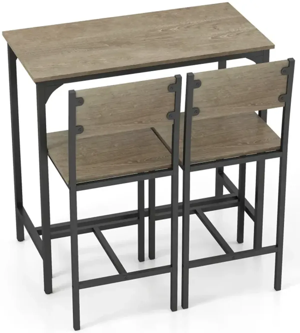3 Piece Bar Table Set with Backrest and Footrest for Small Space