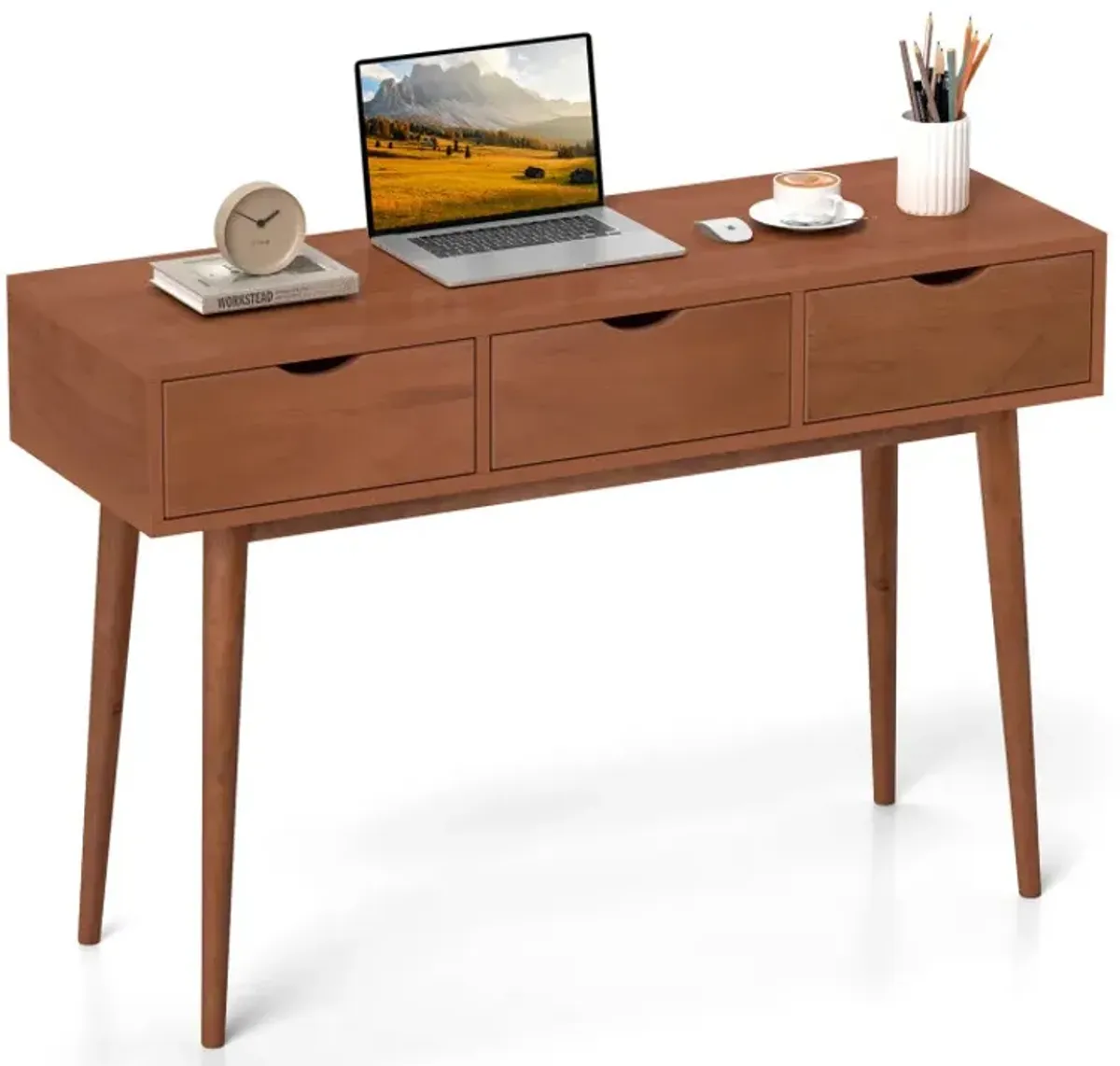 48 Inch Writing Computer Desk with 3 Drawers Solid Wood Legs