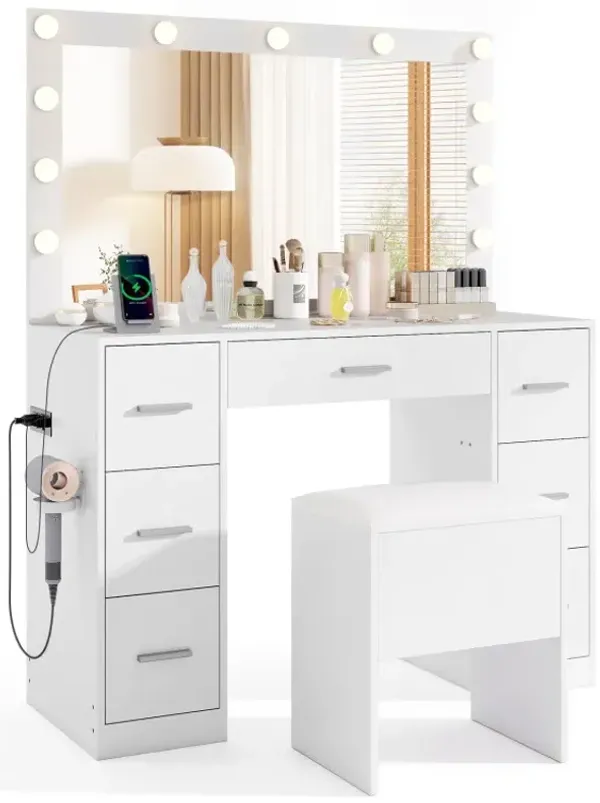 43.5-Inche Vanity Desk with Mirror and Lights for Bedroom