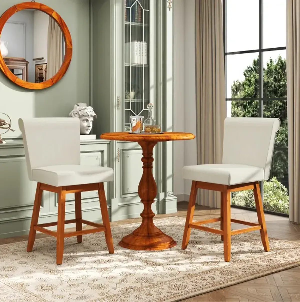 27 Inch Counter Height Bar Chairs with Rubber Wood Legs Set of 2