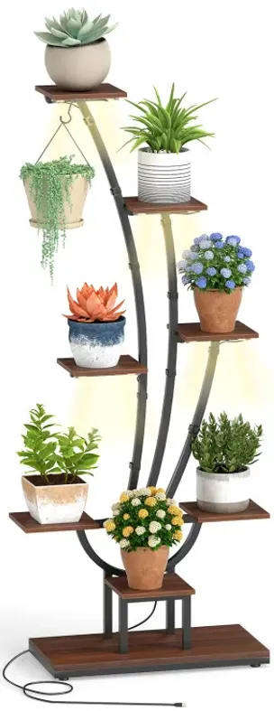 Indoor Plant Stand with Grow Lights Tall 8-Tier Corner Metal Plant Shelf