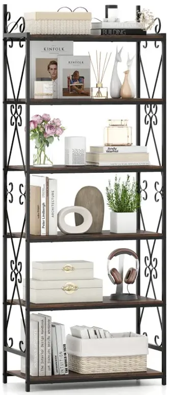 6-Tier Bookshelf Industrial Bookcase with 2 Anti-Tipping Kits and Metal Frame