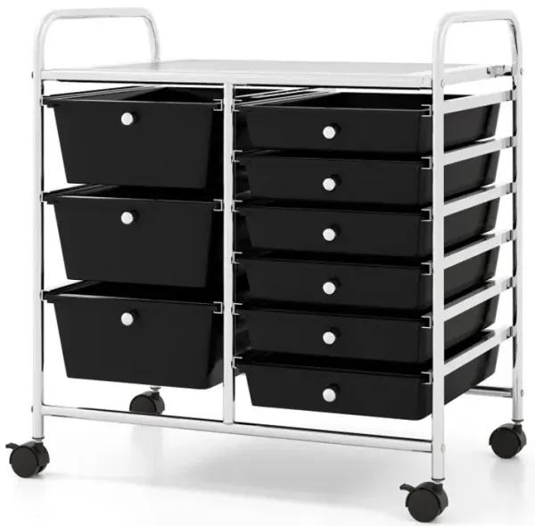 9-Drawer Rolling Storage Cart with Colorful Drawers and Metal Frame