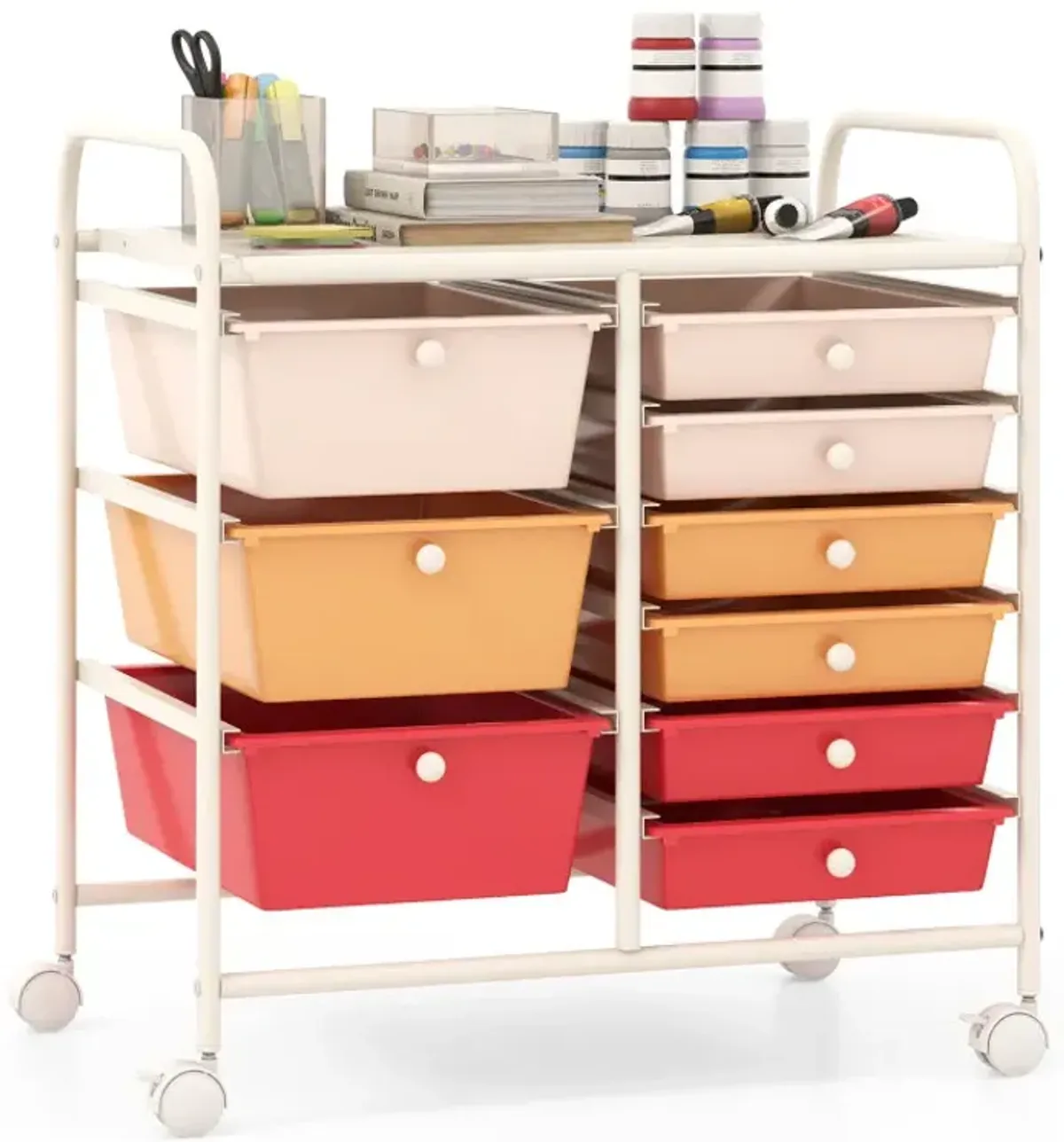 9-Drawer Rolling Storage Cart with Colorful Drawers and Metal Frame