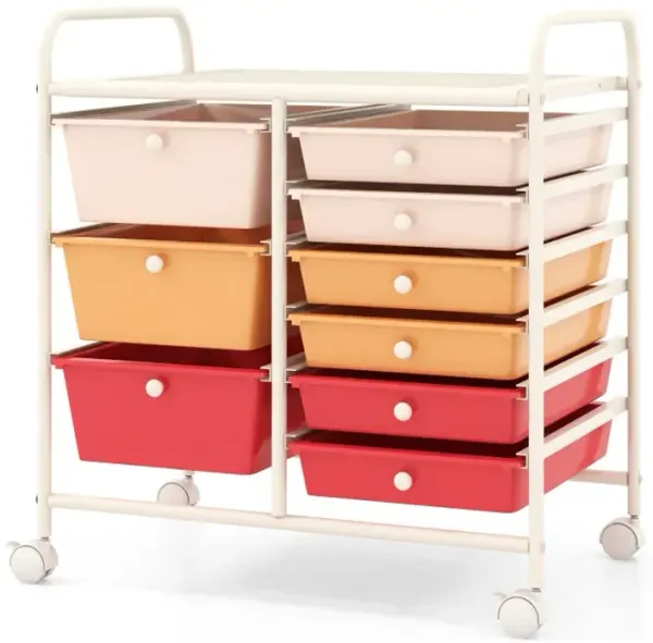9-Drawer Rolling Storage Cart with Colorful Drawers and Metal Frame