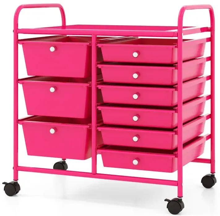 9-Drawer Rolling Storage Cart with Colorful Drawers and Metal Frame
