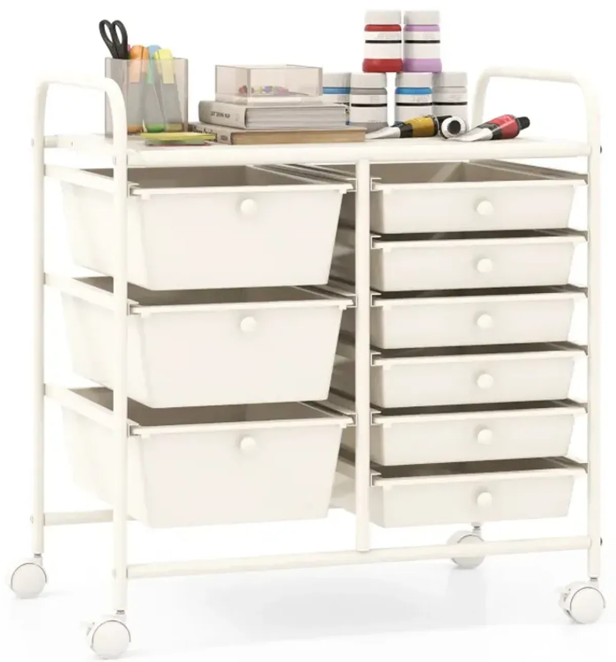 9-Drawer Rolling Storage Cart with Colorful Drawers and Metal Frame