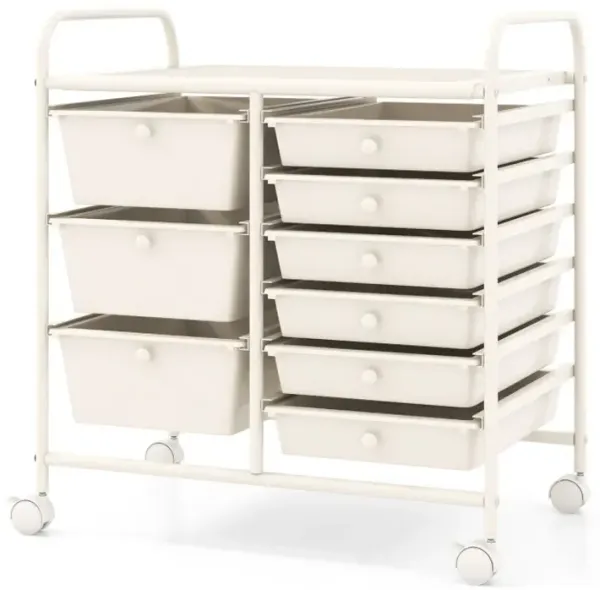 9-Drawer Rolling Storage Cart with Colorful Drawers and Metal Frame