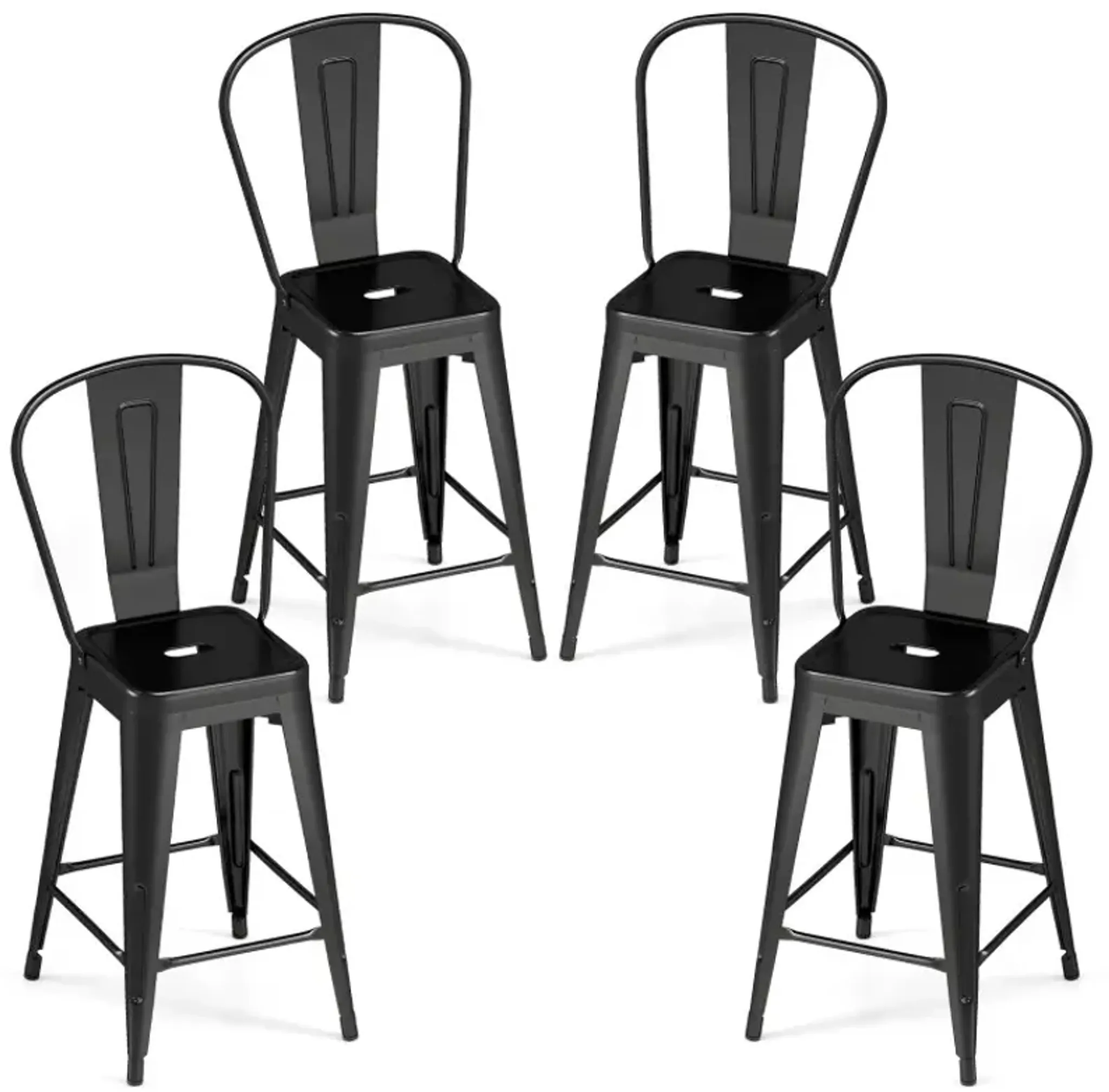 Set of 4 Metal Bar Stools with Backrests and Footrests | Furniture.com