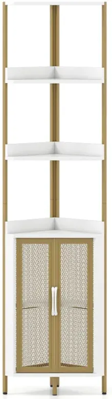 6-Tier Corner Shelf 67 Inches Tall Corner Bookshelf with Cabinet Industrial Bookcase