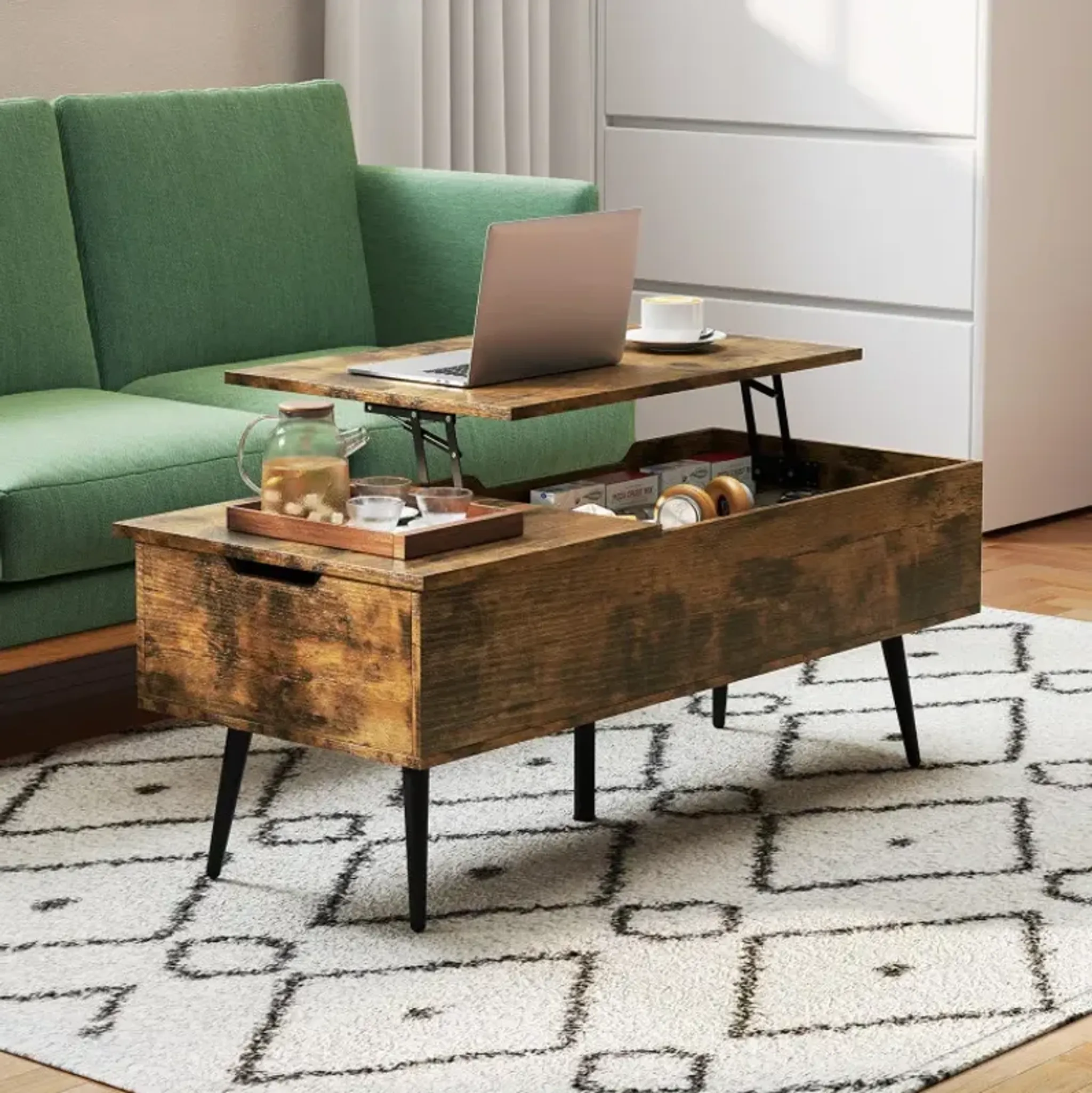 47 Inch Lift Top Coffee Table With 2 Hidden Compartments Costway ...
