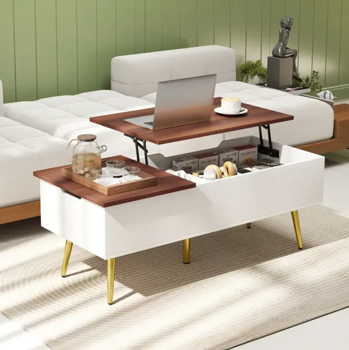 47 Inch Lift Top Coffee Table with 2 Hidden Compartments