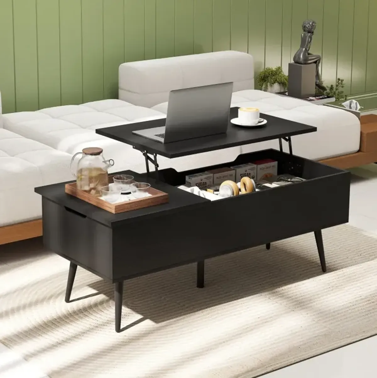 47 Inch Lift Top Coffee Table with 2 Hidden Compartments