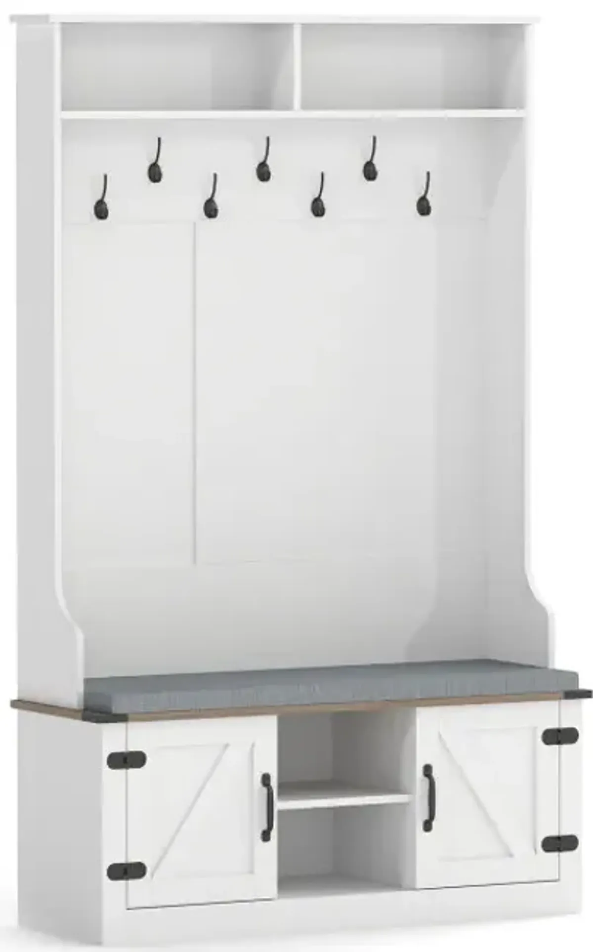 4-in-1 68.5 Inch Tall Coat Rack with Cushioned Bench and Shoe Storage