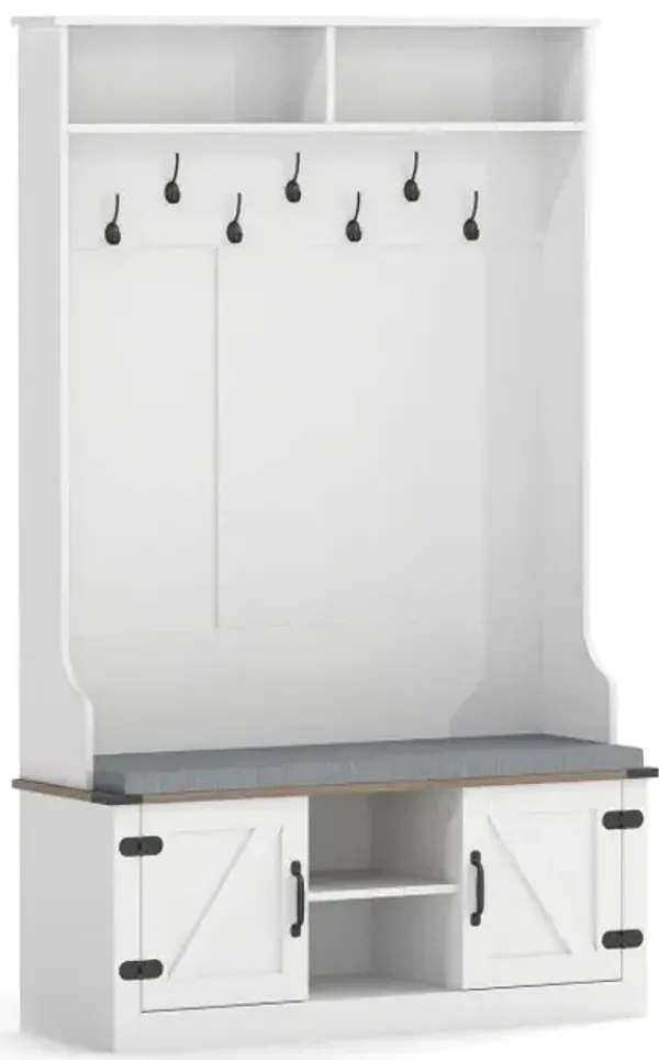 4-in-1 68.5 Inch Tall Coat Rack with Cushioned Bench and Shoe Storage