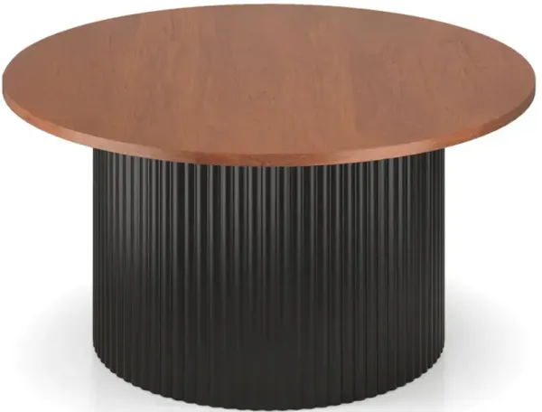 Round Coffee Table with Solid Wood Frame and Wooden Top