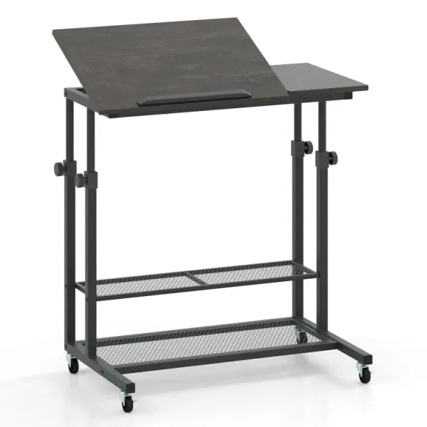 Mobile Stand up Desk Height Adjustable Standing Table with Tilting Tabletop
