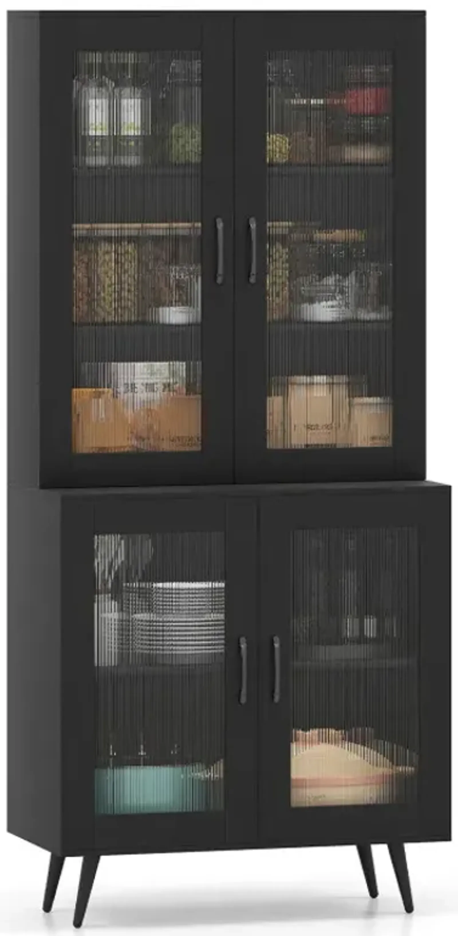 70.5 inch Tall Kitchen Pantry Cabinet Cupboard with 4 Transparent Doors