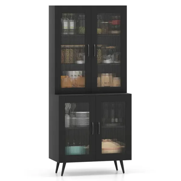 70.5 inch Tall Kitchen Pantry Cabinet Cupboard with 4 Transparent Doors