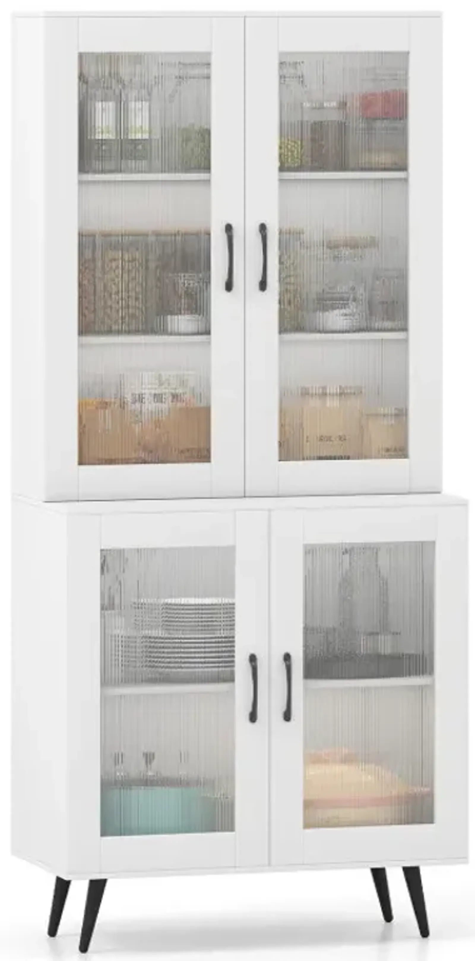 70.5 inch Tall Kitchen Pantry Cabinet Cupboard with 4 Transparent Doors (JV12652WH+)