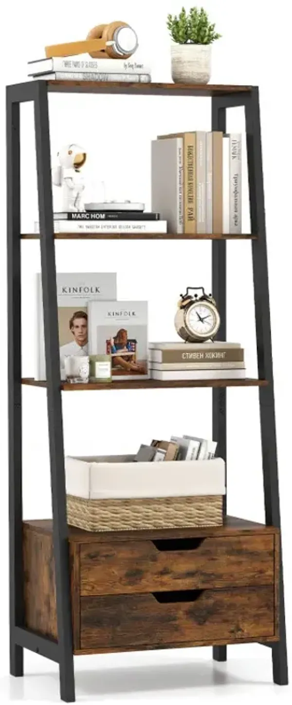 4-Tier Ladder Shelf with 2 Drawers 52.5 Inch Tall Freestanding Bookcase