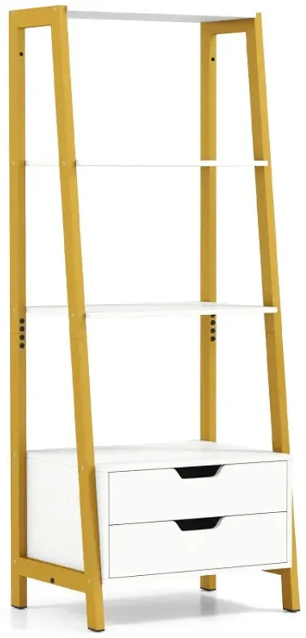 4-Tier Ladder Shelf with 2 Drawers 52.5 Inch Tall Freestanding Bookcase