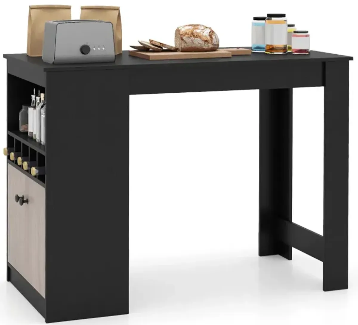 48 Inch Bar Table with Storage Cabinet and Wine Rack