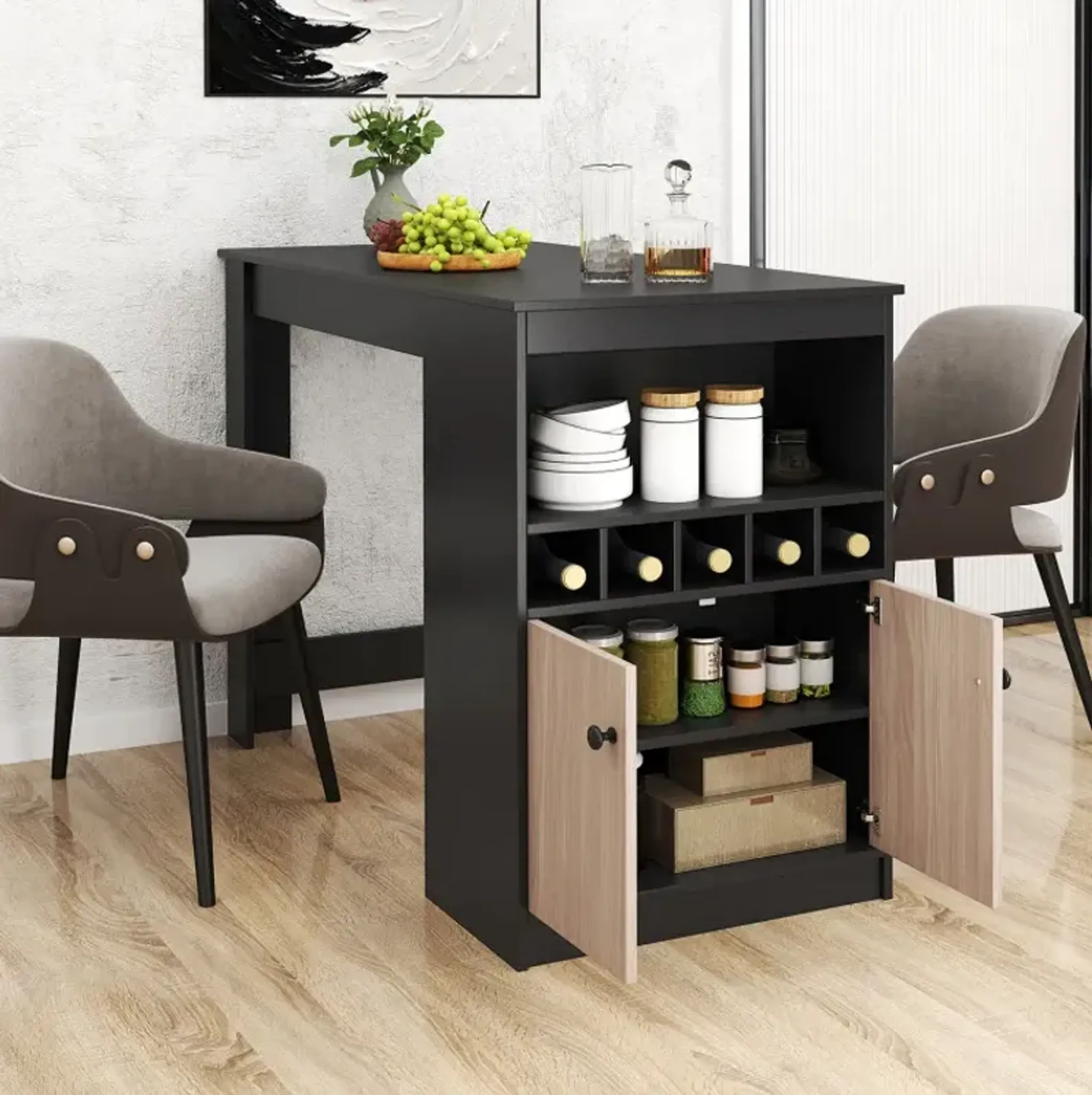 48 Inch Bar Table With Storage Cabinet And Wine Rack Costway ...