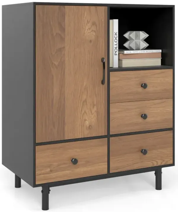 Buffet Sideboard Mid Century Modern Storage Cabinet with 4 Drawers and Open Compartment