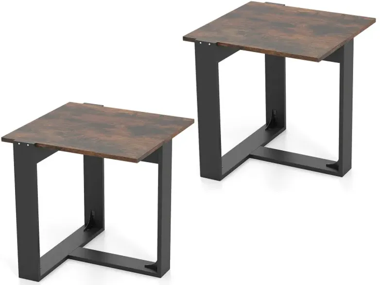 Industrial Sofa End Table with Metal Frame