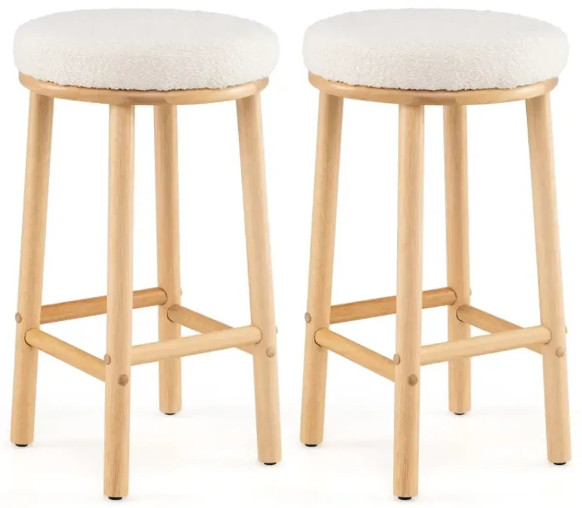 27" Bar Stools Set of 2 Upholstered Barstools with Boucle Fabric Seats